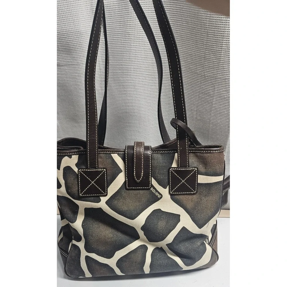 Vintage Dooney & Bourke African Safari giraffe print canvas leatehr toe bag